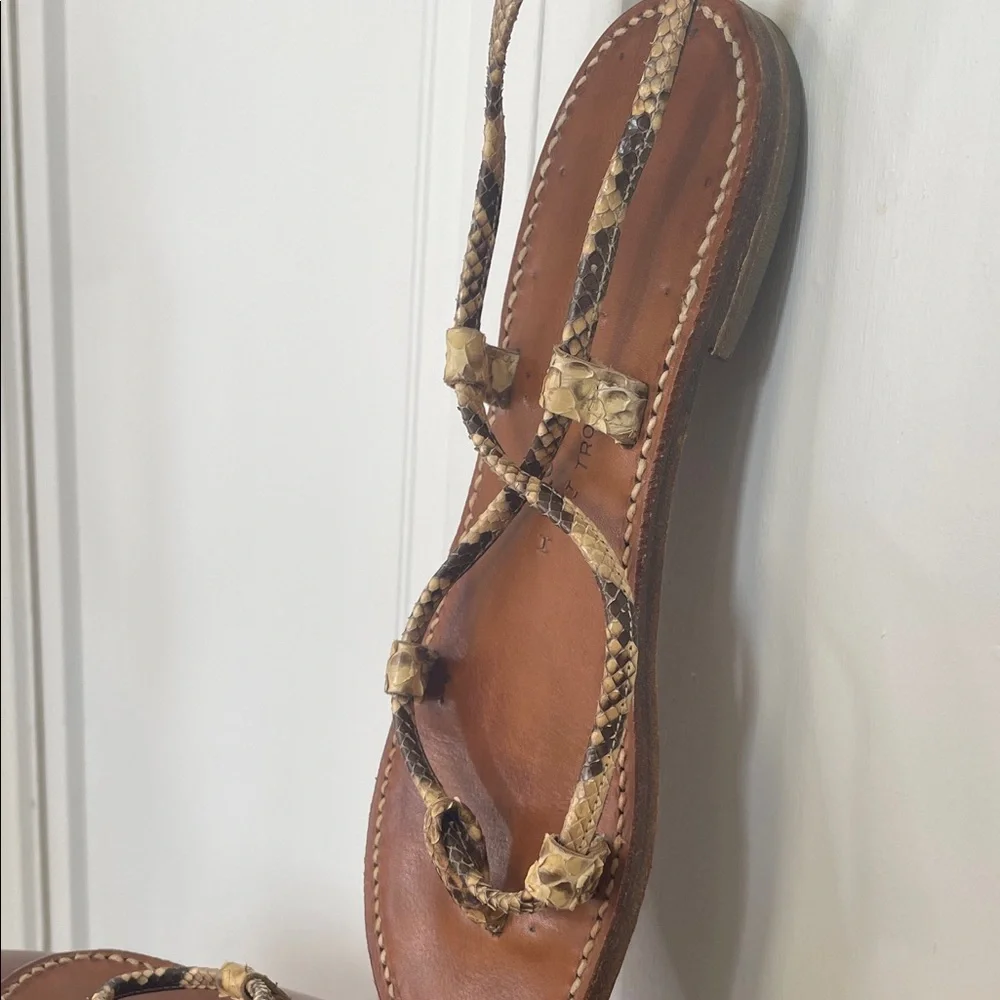St. Tropez Bikini Brown Python Snake Leather Lace-Up Wrap Sandals Sz7 - Picture 5 of 7